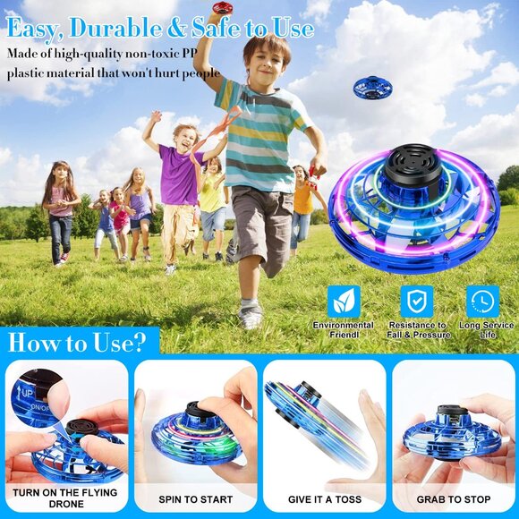 Flying Spinner Hover Toy UFO Boomerang Magic Mini Play Drone Spaceship, Kid Blue - Picture 2 of 5